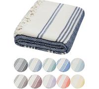 DEMMEX Serviette Hammam Peshtemal en Coton Turc Bio - Légère, Absorbante et à Séchage Rapide, Anti-Sable, Serviette de Plage et Bain, 180x90 cm (Bleu Marine)