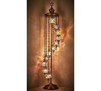 DEMMEX Tallest Lampadaire turc marocain à 11 globes, style Tiffany en mosaïque turque, pour salon, chambre à coucher, salle à manger, bureau, 100 % fait main en Turquie, 2,1 m (tous les multicolore)