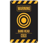 DEMNREG Panneau d'avertissement « Bang head here » - Décoration murale amusante pour la maison, la cuisine, le bar, le pub, le café, la chambre, le garage - 20,3 x 30,5 cm