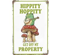 DEMNREG Plaque en métal de style hippity Hoppity Get Off My Property - Motif grenouille « No Tresspassing » - Décoration murale amusante pour maison, cuisine, bar, pub, homme, café, chambre, garage
