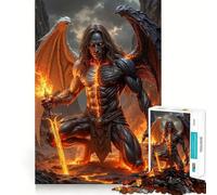 Démon ailé à l'épée flamboyante Puzzle de 1000 pièces pour Adolescents Jeu de mémoire Système d'emboîtement sûr Pas de pièces Qui se détachent pour Les Voyages (50x75cm)