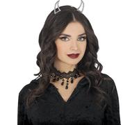 Démon Cornes Serre-tête Halloween Carnaval Accessoires Costume Scintillant Style Diabolique Brillant Noble Look Argenté Elégant Tendance Mystique, Couleur : Argenté