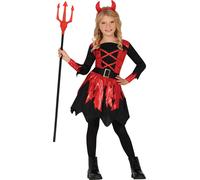 Démon Costume Halloween Bandeau Robe Noir Rouge Trident, Taille : 140/146 Couleur : Rouge
