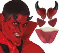 Démon Diable Set Halloween Poignée de menton Oreilles Horror Masque Costume de Diable Déguisement démoniaque Visage rouge Cornes de Diable Aspect effrayant, couleur : rouge