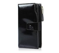 Demon&Hunter Portefeuille RFID Blocking Femmes Cuir Grande Capacité Porte Carte Portefeuille Femme Zip Porte-Monnaie Noir DZA2083B