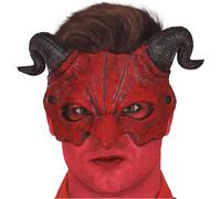 Démon Masque Rouge Noir Visage de Diable Halloween Costume Accessoire Élégance Épouvantable Identité Cachée Mascarade, Couleur : Rouge