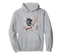 Demon Oni Hannya Mask Japanese Sakura Tree Sumi-e Ink Art Sweat à Capuche