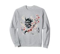 Demon Oni Hannya Mask Japanese Sakura Tree Sumi-e Ink Art Sweatshirt