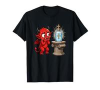 Démon Rouge nerveux Face à la Croix d'eau bénite T-Shirt