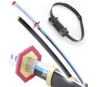 Demon Slayer Epee en Bois Giyu Tomioka Katana Kimetsu No Yaiba Sabre + Ceinturon Noir Porte Epee Ceinture Décoration