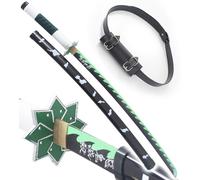 Demon Slayer Epee en Bois Sanemi Shinazugawa Katana en Bois Kimetsu No Yaiba Sabre + Ceinturon Noir Porte Epee Ceinture Décoration
