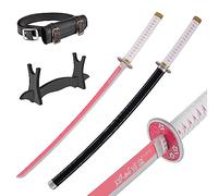 Demon Slayer - Épée Katana en bois de bambou avec ceinture et support - 105 cm - Pour cosplay d'anime - Bokken en bois de bambou avec ceinture et support - Accessoires décoratifs - (Kanao Tsuyuri)