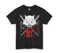 Demon Slayer - Inosuke Hashibira, Beast Mode, T-shirt noir, manches courtes, unisexe, adulte, 100 % coton, idée cadeau Anime Manga, Noir , S
