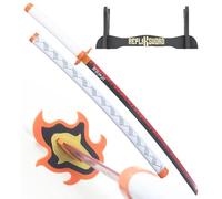 Demon Slayer Katana en Bois Lame Decoration Sabre Kyojuro Epee Rengoku Cosplay + Presentoir Inclus - Repliksword
