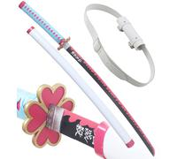 Demon Slayer Katana en Bois Lame en Bois Mitsuri Kanroji Epee en Bois Kimetsu No Yaiba Sabre + Ceinturon Blanc Porte Epee Ceinture Décoration