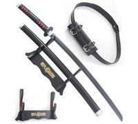 Demon Slayer Katana en Bois Lame Kamado Tanjiro Sabre Kimetsu No Yaiba Epee Cosplay + Presentoir en Bois + Ceinturon Porte Epee