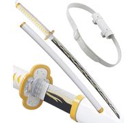 Demon Slayer Katana en Bois Zenitsu Agatsuma Epee Kimetsu No Yaiba Sabre Replique + Ceinturon Blanc Porte Epee Ceinture Décoration