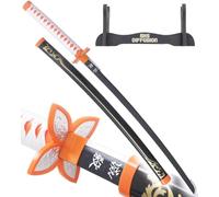 Demon Slayer Katana Tout en Bois Lame en Bois Katana Shinobu Kocho Epee en Bois Kimetsu No Yaiba Sabre + Presentoir en Bois Inclus Deguisement Cosplay