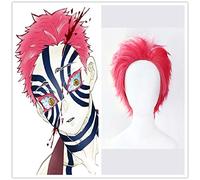 Demon Slayer: Kimetsu no Yaiba Cosplay Akaza perruque haute température Fiber synthétique cheveux rose rouge cheveux courts avec bonnet gratuit