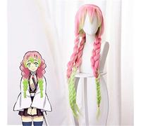 Démon Slayer: Kimetsu No Yaiba Cosplay perruque Kanroji Mitsuri vert rose coloré cheveux tresses synthétique cheveux perruque Anime Costume perruques