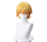 Demon Slayer: Kimetsu No Yaiba Kamado Tanjirou Agatsuma Zenitsu Cosplay Perruque Homme Garçons Courts Bouclés Cheveux Synthétiques 30cm Anime Perruque Démon Slayer Kimets Agatsuma Zenitsu