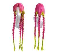 Démon Slayer Kimetsu no Yaiba Kanroji Mitsuri femmes longues tresses perruque Cosplay perruque résistant à la chaleur synthétique cheveux perruque + casquette de perruque