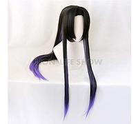 Demon Slayer Kimetsu No Yaiba Kochou Kanae Cosplay noir violet perruque cheveux synthétiques droits + casquette de perruque gratuite Kimetsu no Yaiba perruque seulement