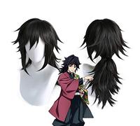 Demon Slayer Kimetsu no Yaiba Tomioka Giyuu noir queue de cheval perruque Cosplay Costume hommes femmes résistant à la chaleur synthétique cheveux perruques MZ-1421