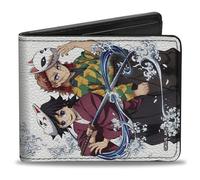 Demon Slayer Portefeuille à deux volets, masque de gardien Giyu et Sabito Demon Slayer Pose et logo blanc, cuir végétalien