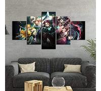 Demon Slayer Poster Canvas Pictures 5 Panneaux muraux Impressions sur Toile Salon Moderne Chambre Décoration Murale Home Decor (avec Cadre),L