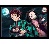 Demon Slayer - Poster - Tanjiro & Nezuko + cadre amovible, Shinsuke® Maxi MDF noir, vitre acrylique