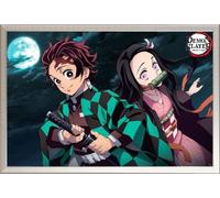 Demon Slayer - Poster - Tanjiro & Nezuko + cadre interchangeable, Shinsuke® Maxi aluminium argenté, vitre acrylique