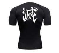 Demon Slayer Print Compression Shirts for Men, Gym Workout, Fitness Undershirts, Short Sleeve, Quick Dry 202 letic Tees T-Shirt, Y- black