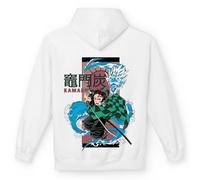 Demon Slayer - Tanjiro et logo - Sweat à capuche unisexe blanc | Fabriqué en Italie pour les amateurs de jeux vidéo et d'anime | Idée cadeau Anime et Manga, Blanc, L