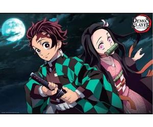 Demon Slayer Tanjiro & Nezuko Poster manga 91,5 x 61 cm + 2 barres en bois 92 cm