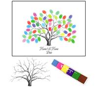 D'empreintes digitales d'arbre, bricolage peinture d'empreintes digitales,Tableau de Signature DIY Invité Sign in Toile Peinture décorations pour Mariage,21x30 cm