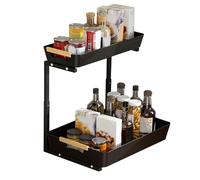 Demsyeq Organiseur sous évier de cuisine, organiseur de placard extractible en forme de L à 2 niveaux | Paniers de cuisine de grande capacité, organisation de la maison pour buanderie, épices