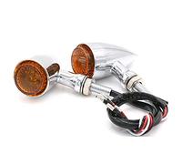 DEMULAX 1 paire de clignotants chromés noirs 10mm, clignotant, for Harley, Cruiser Chopper, indicateur lumineux, fumée ambre Témoin lumineux pour moto(Chrome - amber lens)