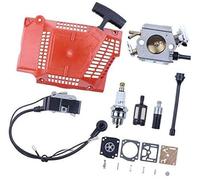 DEMULAX Kit de démarreur à rappel, bobine d'allumage, carburateur, diaphragme, for tronçonneuse Husqvarna 362 365 371 372, filtre carburant, bougie Bougie d'allumage pour tondeuse à gazon