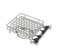 DEMULAX Porte-Bagages de Toit 1/10 RC Crawler, for Axial, SCX10, for Tamiya, CC01 TRX4 D90 avec Barre Lumineuse 130x110mm Galerie de Toit pour Voiture Jouet(Silver)