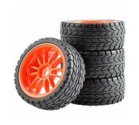 DEMULAX Roues ABS de pneus en Caoutchouc 4 pièces, for HSP, for HPI, 1.10 Course Automobile sur Route Pneu RC(Red Wheel)