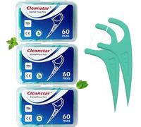 Den-Care - Lot de 3 boîtes de fil dentaire avec manche à la menthe - conforme aux normes de la FDA et de la CE - 150 au total - pour nettoyer les dents