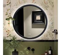 den Miroir baroque, miroir décoratif rond de 80 cm, style antique, perles en polyuréthane imperméable, rétroéclairage 3 couleurs, idéal pour salle de bain, chambre à coucher, maquillage (noir, lumière