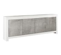 DENAE - Buffet 4 Portes L207cm Laqué Blanc Brillant et Gris Marbré -