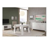 DENAE - Ensemble Salon Séjour Laqué Blanc Brillant Meuble TV + Buffet 3 Portes + Table 100cm