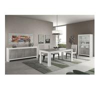 DENAE - Ensemble Séjour Complet Blanc et Gris Marbré Table 160cm + Buffet + Vitrine Leds - Altobuy Gris
