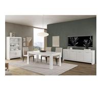 DENAE - Ensemble Séjour Complet Laqué Blanc Brillant Table 160cm + Buffet + Vitrine Leds -