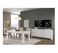 DENAE - Ensemble Séjour Laqué Blanc Brillant Table 160cm + Buffet 4 Portes