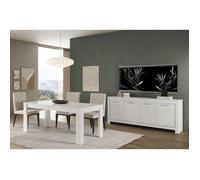 DENAE - Ensemble Séjour Laqué Blanc Brillant Table 190cm + Buffet 4 Portes -