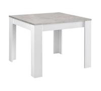 DENAE - Table Carrée 100cm Laquée Blanc Brillant et Gris Marbré